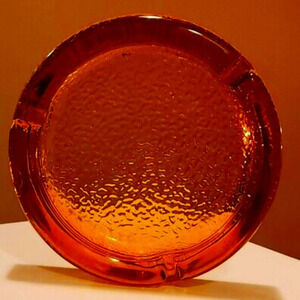 VINTAGE ASHTRAY AMBER GLASS 7" 3 SLOT MAD MEN MANCAVE MID CENTURY MODERN
